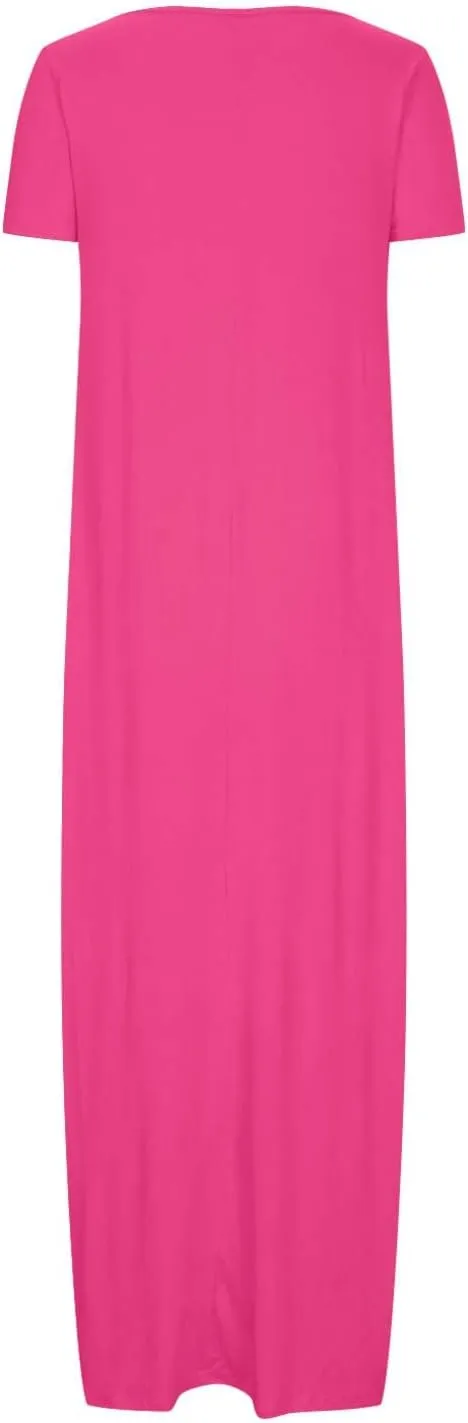 Maxi Dresses for Women 2025 Summer Casual Round Neck Short Sleeve Plus Size Dresses Beach Vacation Shift Long Dress