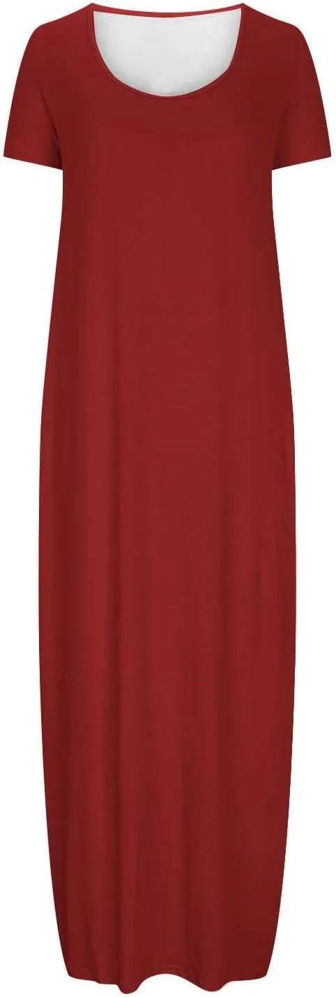 Maxi Dresses for Women 2025 Summer Casual Round Neck Short Sleeve Plus Size Dresses Beach Vacation Shift Long Dress