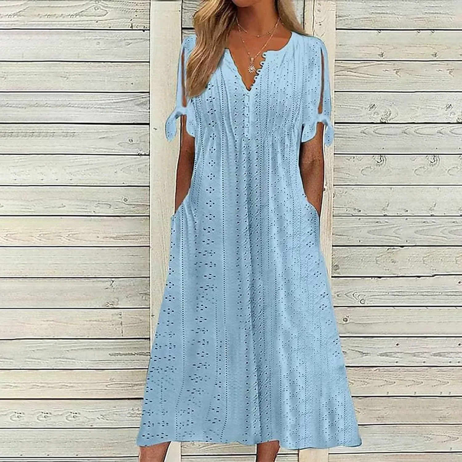 Maxi Long Dresses for Women 2025 Summer Short Sleeve Eyelet Tshirt Dress Casual Beach Vacation Fashion Sundress