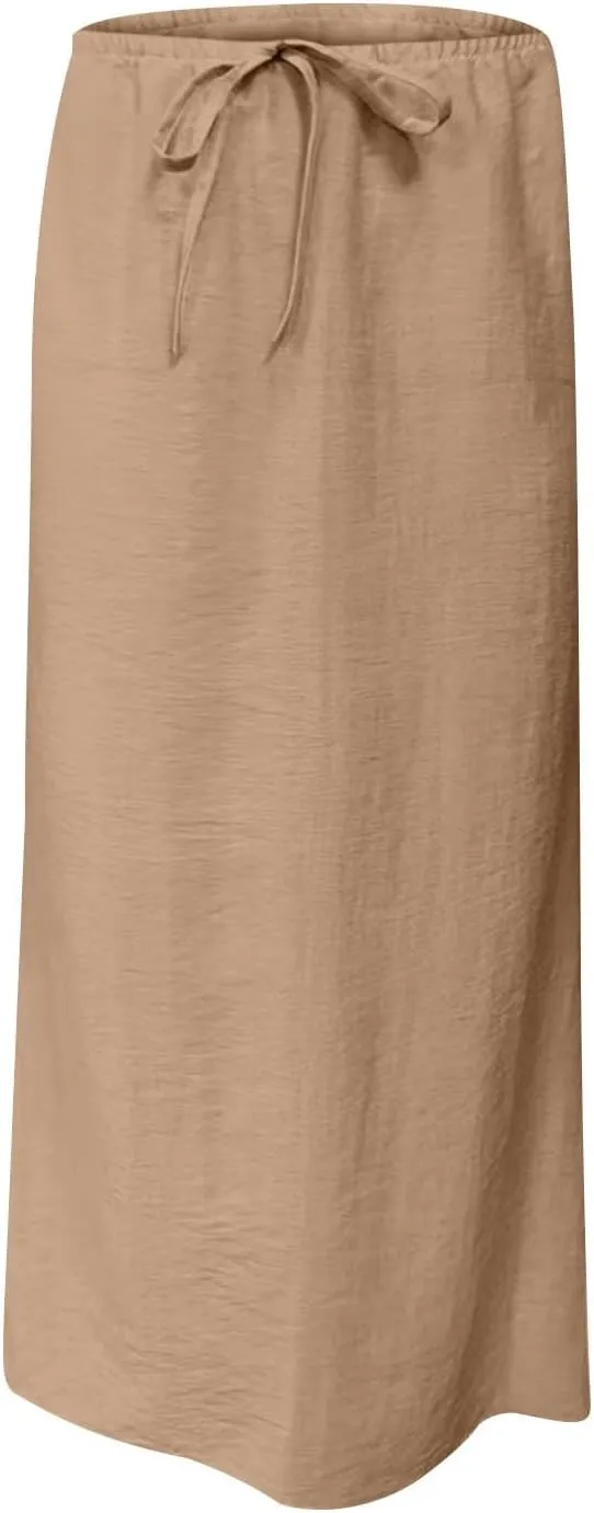 Maxi Skirts for Women Summer Design Cotton Linen Long Skirts Boho Casual Flowy Skirts Drawstring Waist A Line Skirts