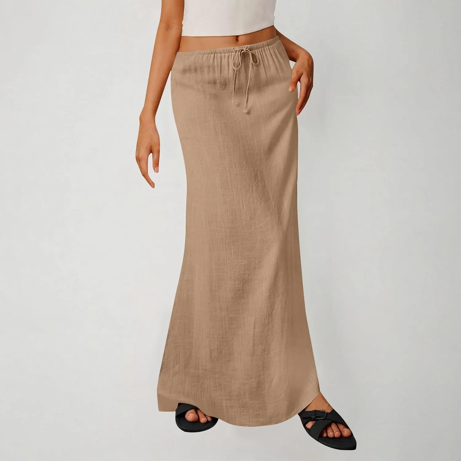 Maxi Skirts for Women Summer Design Cotton Linen Long Skirts Boho Casual Flowy Skirts Drawstring Waist A Line Skirts