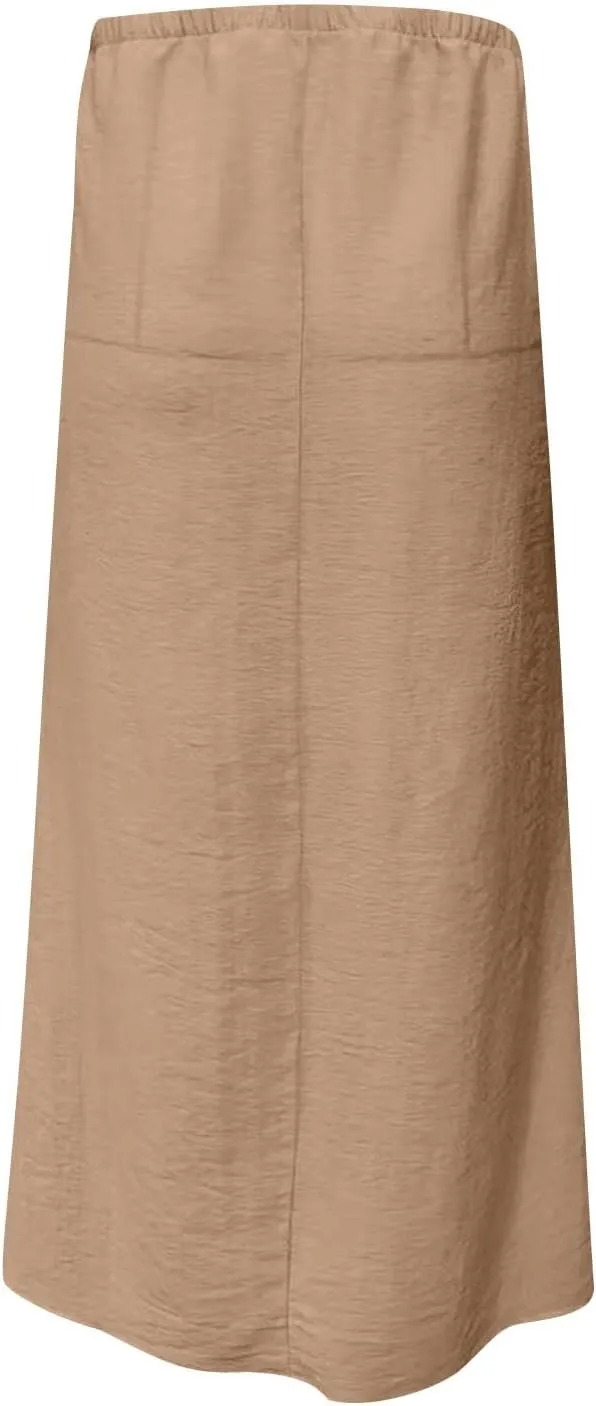 Maxi Skirts for Women Summer Design Cotton Linen Long Skirts Boho Casual Flowy Skirts Drawstring Waist A Line Skirts