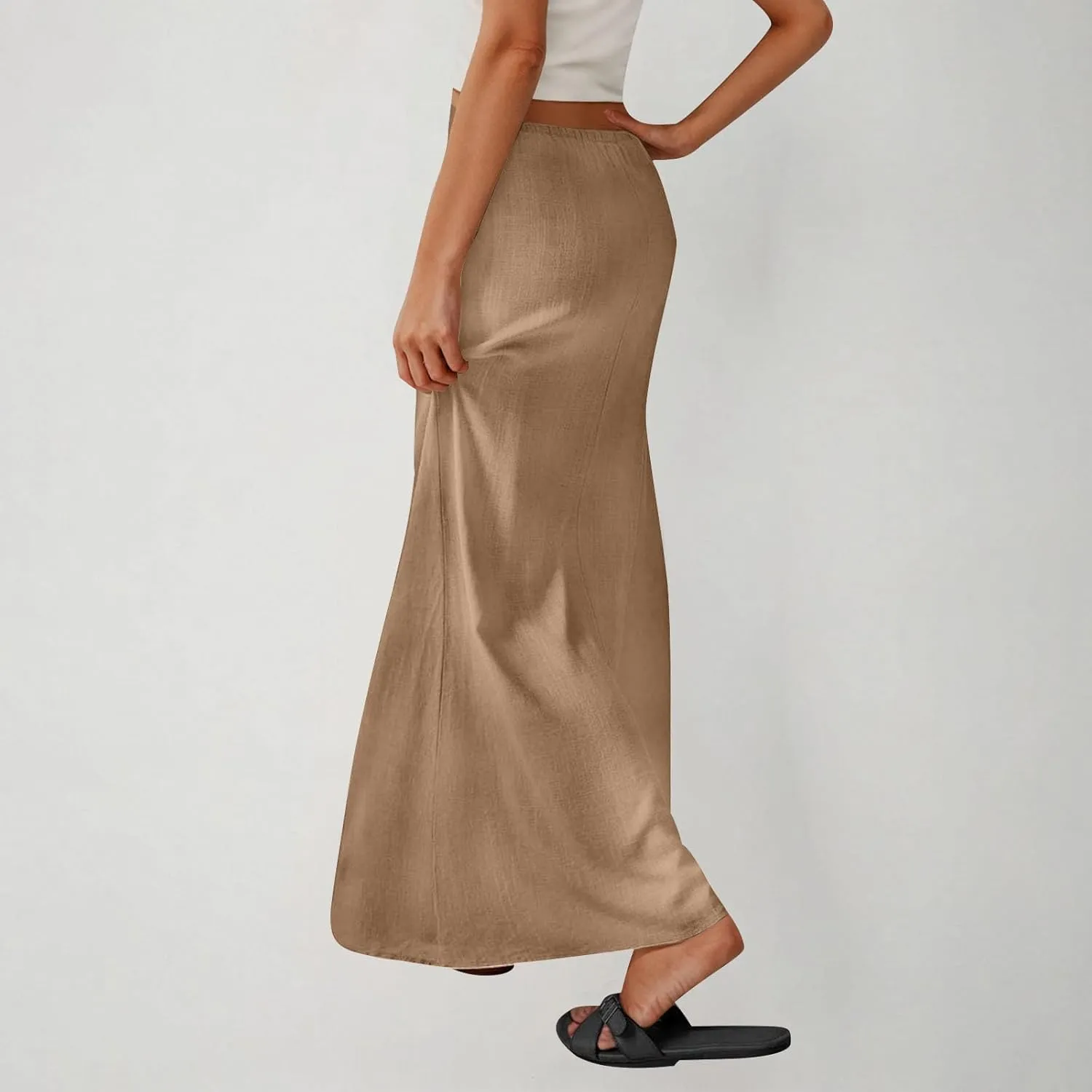 Maxi Skirts for Women Summer Design Cotton Linen Long Skirts Boho Casual Flowy Skirts Drawstring Waist A Line Skirts