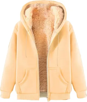 Men Sherpa Fleece Lined Jacket Unisex Women Thick Zip Up Hoodie Sweatshirt with Pockets Soft Warm Winter Coats