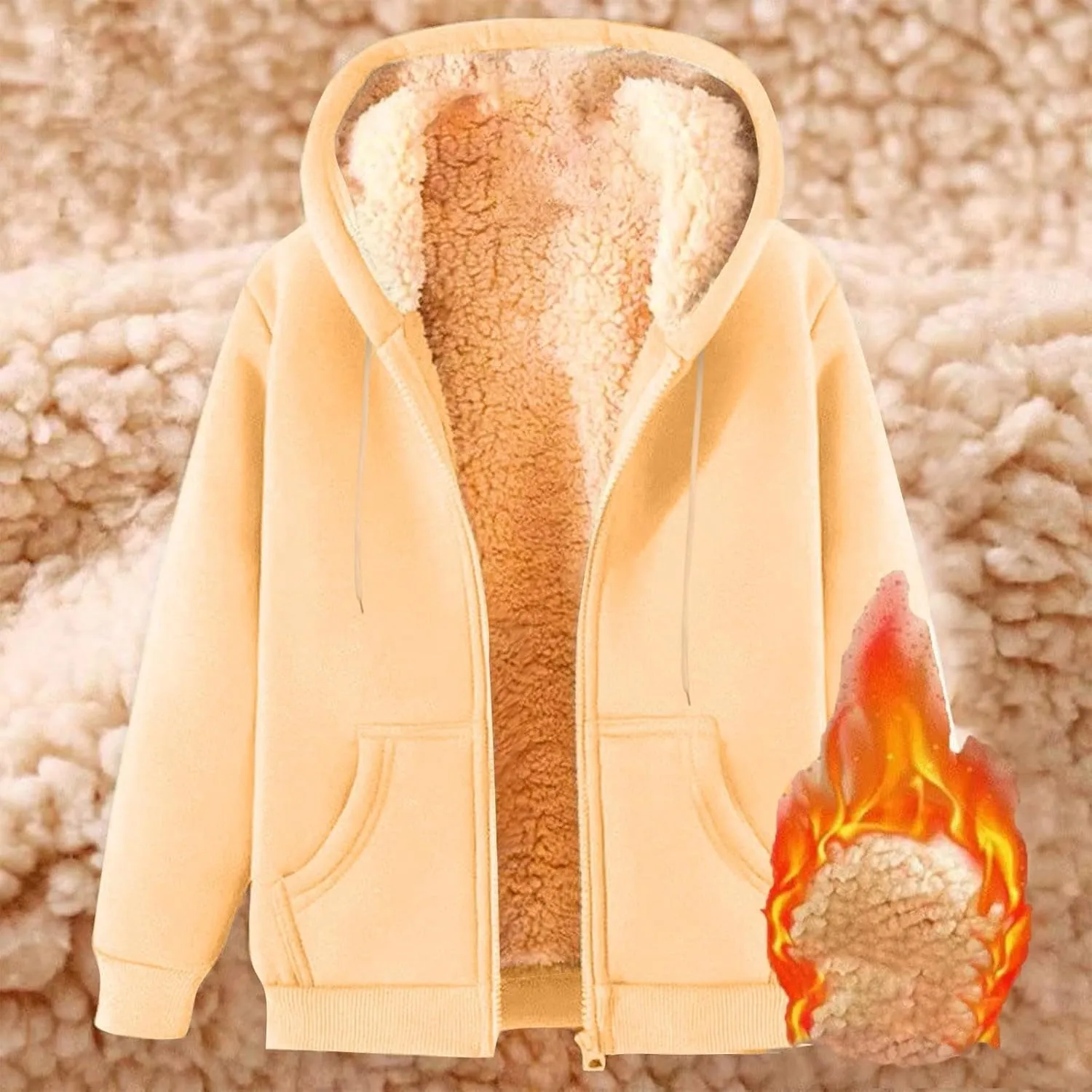 Men Sherpa Fleece Lined Jacket Unisex Women Thick Zip Up Hoodie Sweatshirt with Pockets Soft Warm Winter Coats