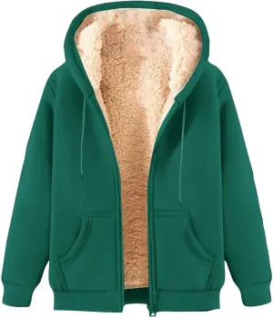 Men Sherpa Fleece Lined Jacket Unisex Women Thick Zip Up Hoodie Sweatshirt with Pockets Soft Warm Winter Coats
