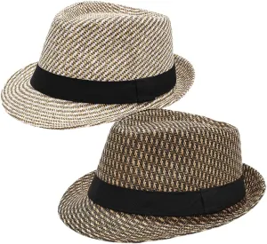 Men Straw Fedora Hat Trilby Hat Short Brim Hat Panama Summer Beach Sun Hat for Gatsby Costume Accessories 1920s