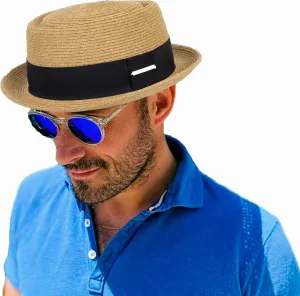 Men-Women-Summer-Straw-Pork Pie Hat - Classic-Short Brim-Boater Fedora-Sun Hat-UPF50  Beach-Hat