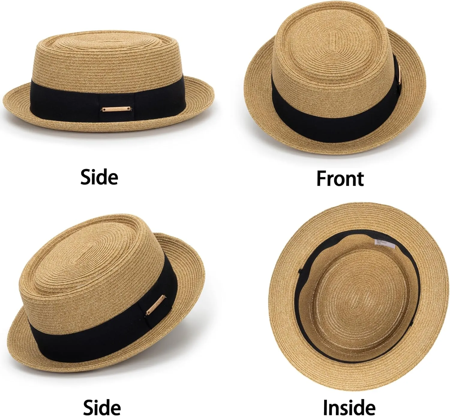 Men-Women-Summer-Straw-Pork Pie Hat - Classic-Short Brim-Boater Fedora-Sun Hat-UPF50  Beach-Hat