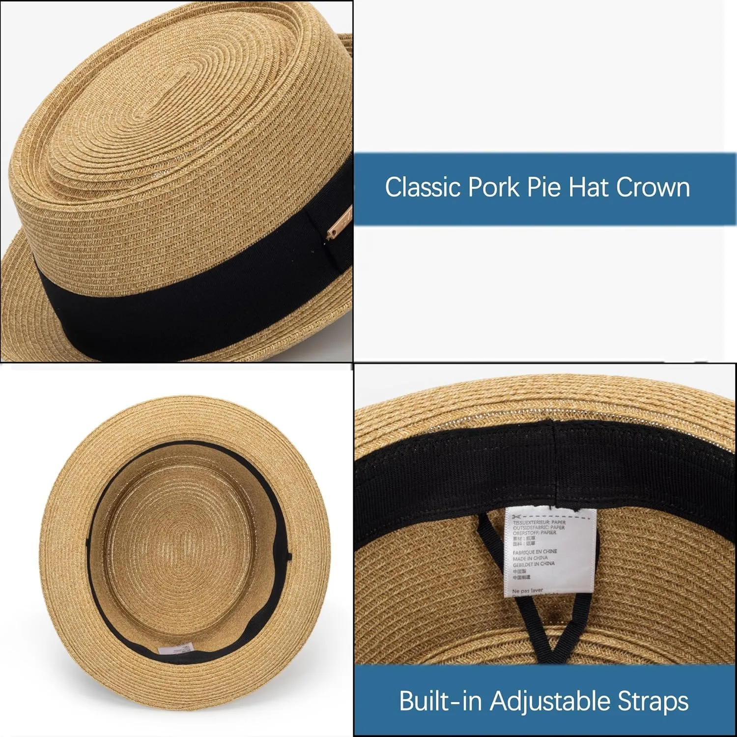 Men-Women-Summer-Straw-Pork Pie Hat - Classic-Short Brim-Boater Fedora-Sun Hat-UPF50  Beach-Hat