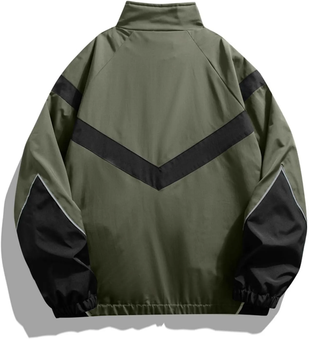 Mens Casual Zip Up Jacket Lightweight Color Block Stitching Coats Hoodless Windproof Breathable Bomber Jacket