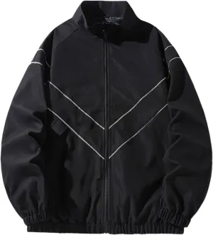 Mens Casual Zip Up Jacket Lightweight Color Block Stitching Coats Hoodless Windproof Breathable Bomber Jacket