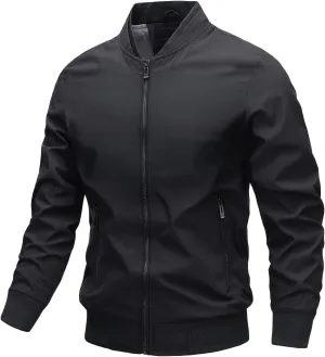 Mens Casual Zip Up Sport Coat Lightweight Bomber Jacket, Long Sleeve, Windbreaker Function & Pocket