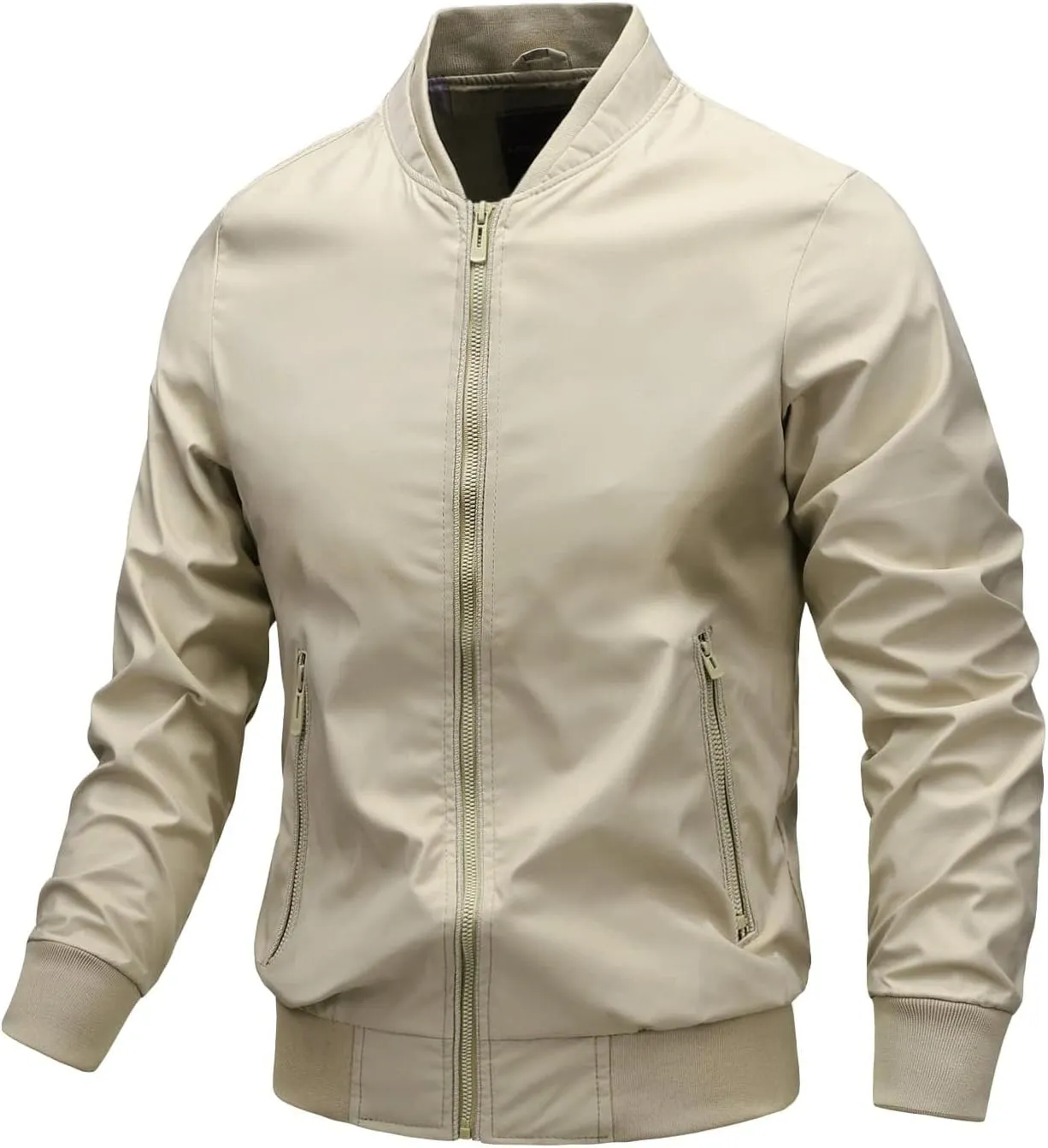 Mens Casual Zip Up Sport Coat Lightweight Bomber Jacket, Long Sleeve, Windbreaker Function & Pocket