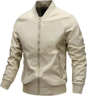 Mens Casual Zip Up Sport Coat Lightweight Bomber Jacket, Long Sleeve, Windbreaker Function & Pocket