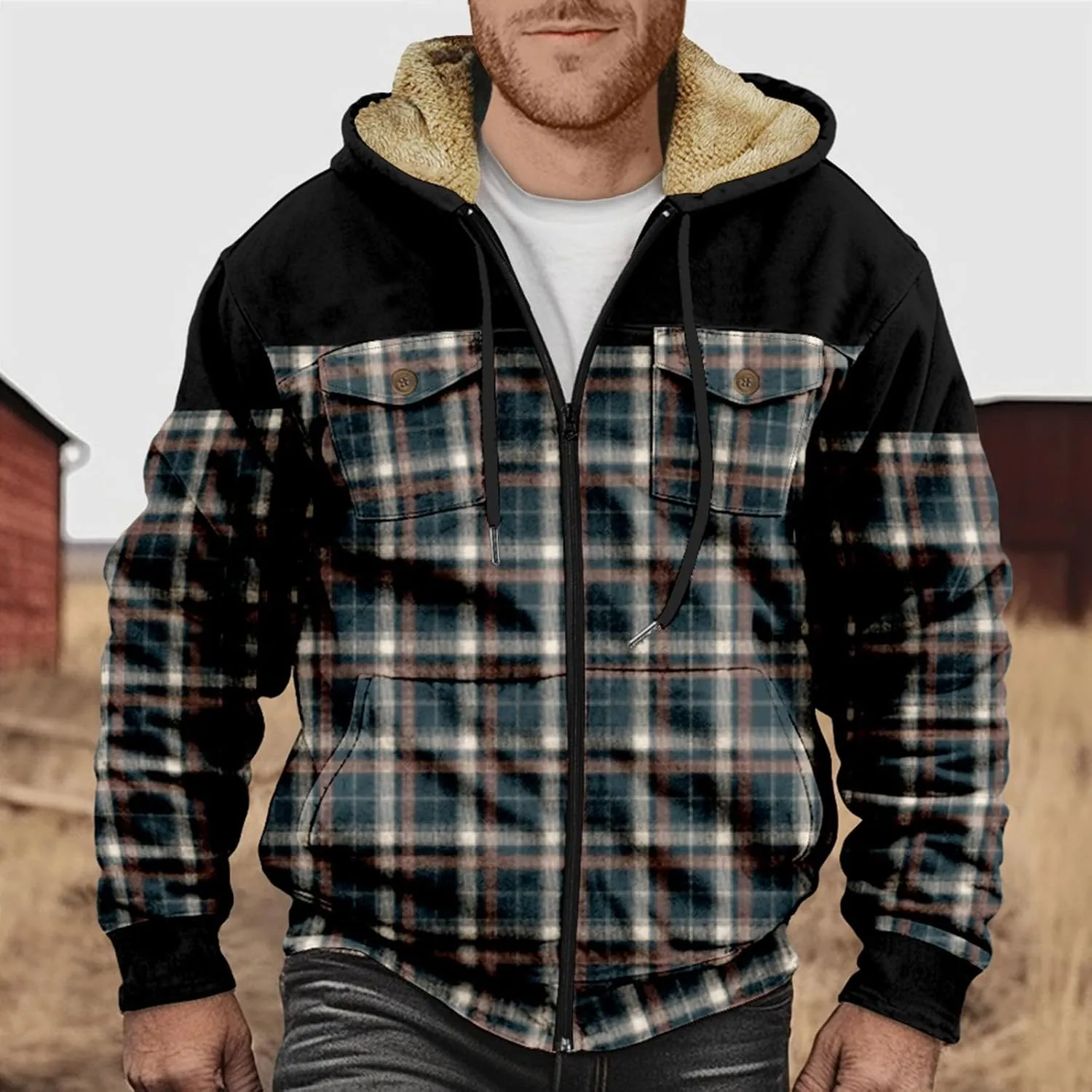 Mens Coat For Prints Padded Trendy Hoodies Thickened Zip Up Graphic Vintage Winter Jackets