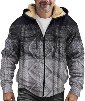 Mens Coats Winter Hoodies Pockets Long Sleeve Casual Graphic Zip Up Vintage Padded Jacket