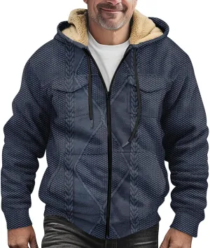 Mens Coats Winter Hoodies Pockets Long Sleeve Casual Graphic Zip Up Vintage Padded Jacket