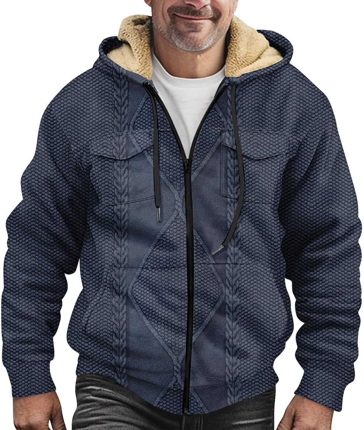 Mens Coats Winter Hoodies Pockets Long Sleeve Casual Graphic Zip Up Vintage Padded Jacket