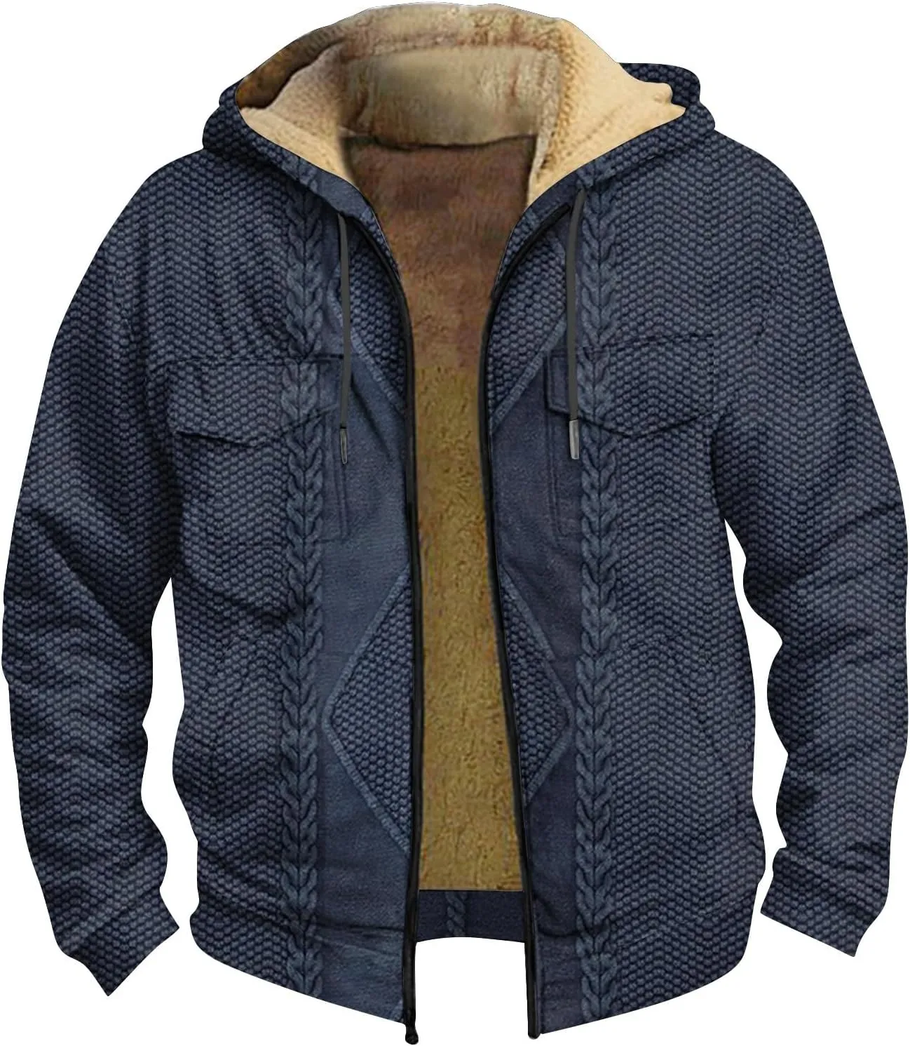 Mens Coats Winter Hoodies Pockets Long Sleeve Casual Graphic Zip Up Vintage Padded Jacket