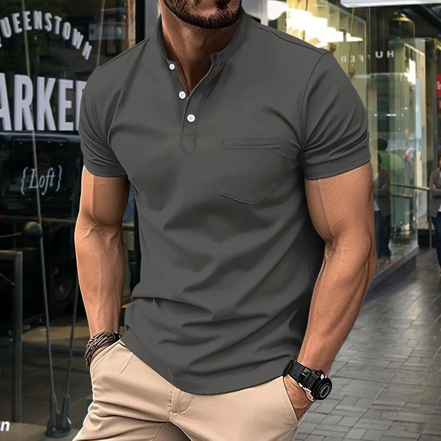 Mens Cotton Henley T-Shirts Casual Slim Fit Short Sleeve Button Fashion Basic Tees Work Shirts Regular Fit Tops 2025 Summer