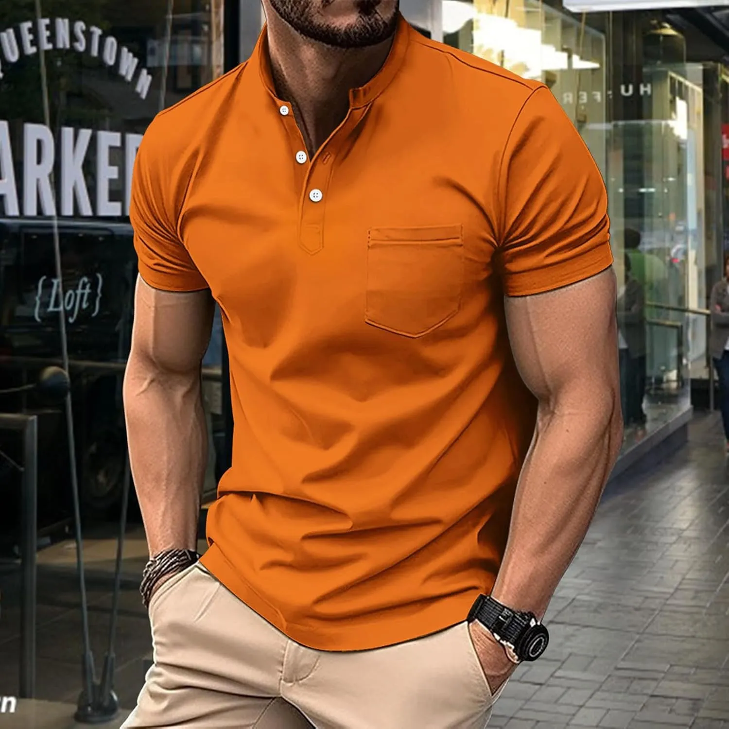 Mens Cotton Henley T-Shirts Casual Slim Fit Short Sleeve Button Fashion Basic Tees Work Shirts Regular Fit Tops 2025 Summer