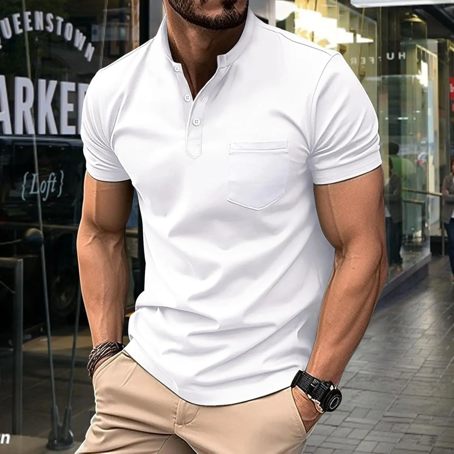 Mens Cotton Henley T-Shirts Casual Slim Fit Short Sleeve Button Fashion Basic Tees Work Shirts Regular Fit Tops 2025 Summer