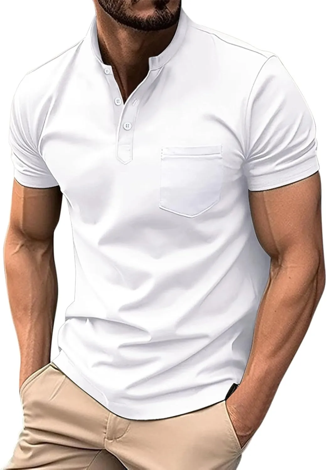 Mens Cotton Henley T-Shirts Casual Slim Fit Short Sleeve Button Fashion Basic Tees Work Shirts Regular Fit Tops 2025 Summer
