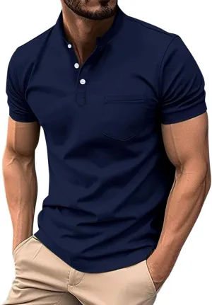 Mens Cotton Henley T-Shirts Casual Slim Fit Short Sleeve Button Fashion Basic Tees Work Shirts Regular Fit Tops 2025 Summer