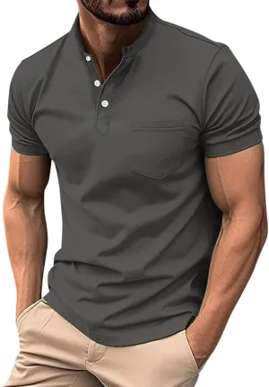 Mens Cotton Henley T-Shirts Casual Slim Fit Short Sleeve Button Fashion Basic Tees Work Shirts Regular Fit Tops 2025 Summer