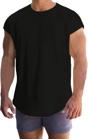Men's Cut Off Workout Tank Tops Big and Tall Casual Soft Cap Sleeve Sleeveless Gym Muscle Shirts Regular Fit