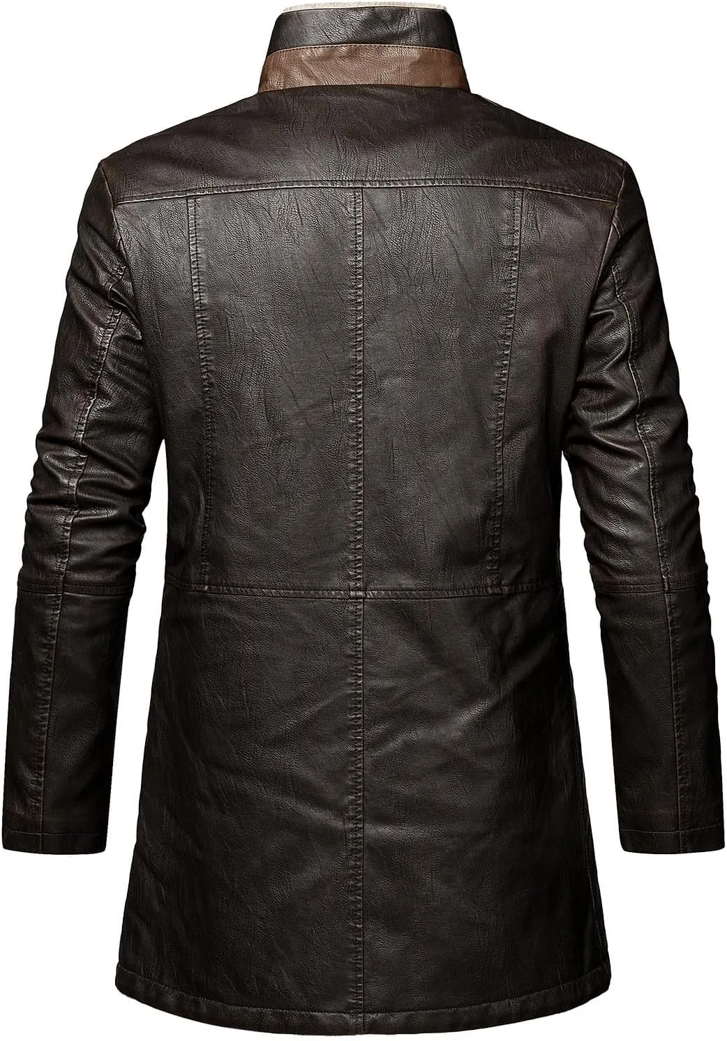 Mens Faux Leather Sherpa Lined Jacket Winter Warm Trench Coats Heavyweight Fleece Motorcycle Bike Jacket