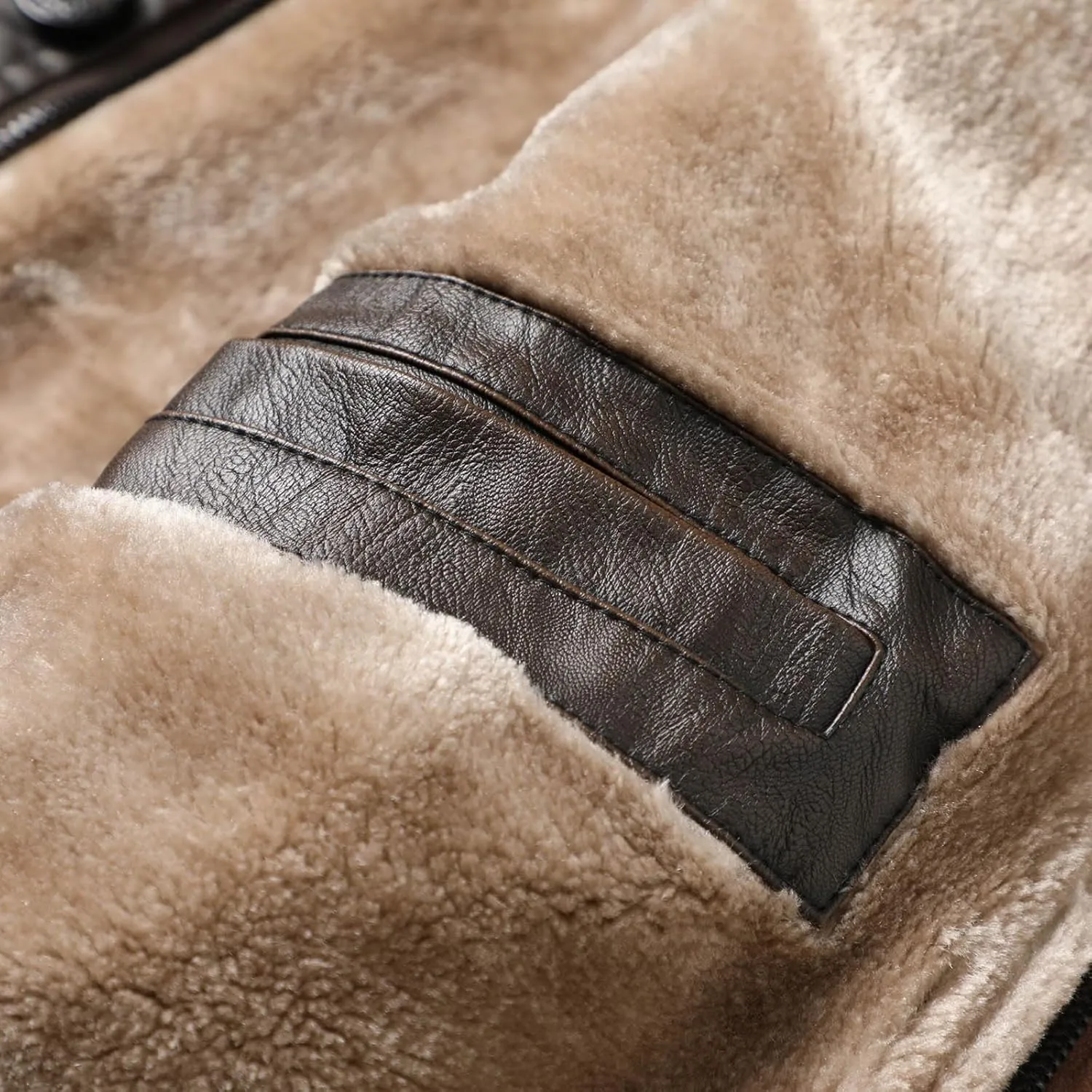 Mens Faux Leather Sherpa Lined Jacket Winter Warm Trench Coats Heavyweight Fleece Motorcycle Bike Jacket