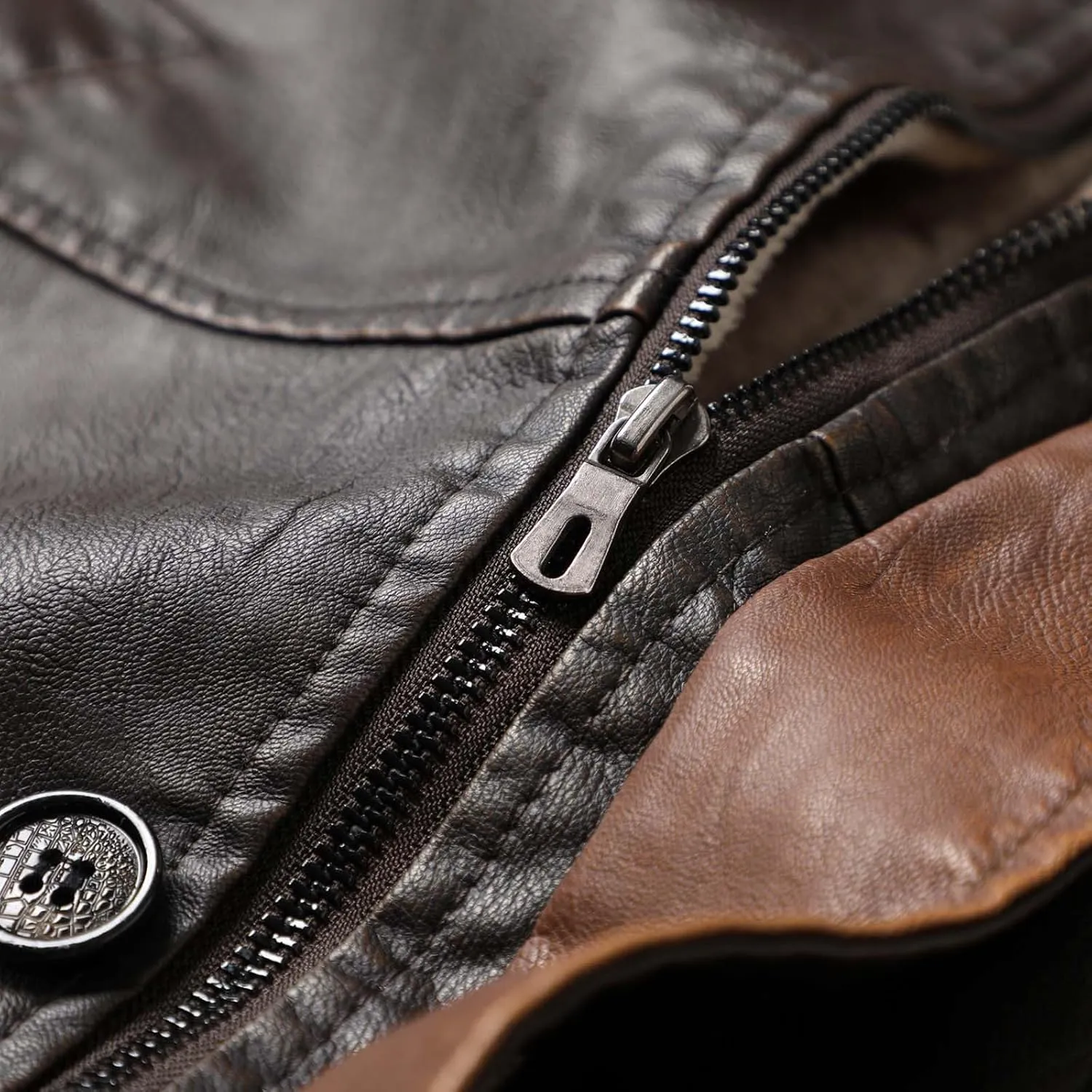 Mens Faux Leather Sherpa Lined Jacket Winter Warm Trench Coats Heavyweight Fleece Motorcycle Bike Jacket