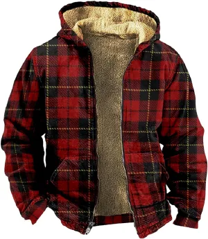 Men's Fleece Heavyweight Full Zip Men's Winter Wool Short Jacket Work Daily Outwear Casual Jacket Plaid Button Up