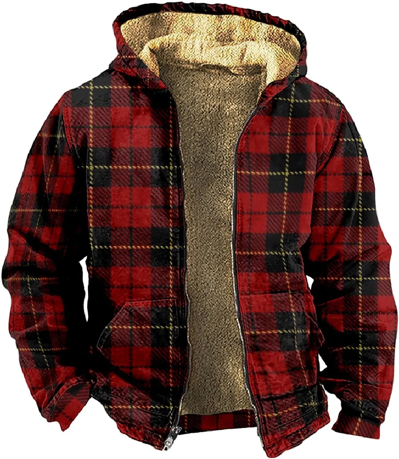 Men's Fleece Heavyweight Full Zip Men's Winter Wool Short Jacket Work Daily Outwear Casual Jacket Plaid Button Up