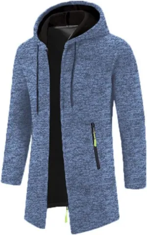 Mens Fleece Hoodie Long Zip Up Knit Cardigan Plus Size Jacket Winter Cardigan Coat Thermal Fashion Drawstring Coat