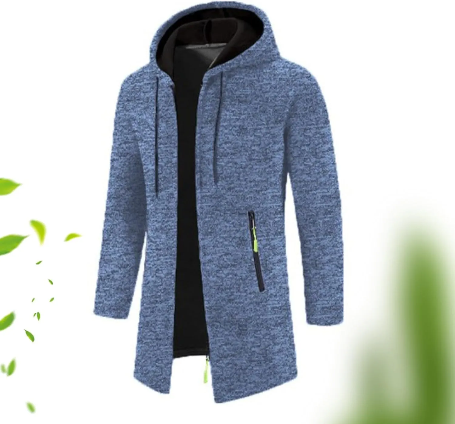 Mens Fleece Hoodie Long Zip Up Knit Cardigan Plus Size Jacket Winter Cardigan Coat Thermal Fashion Drawstring Coat