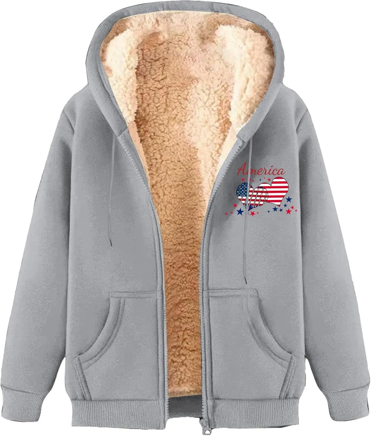 Mens Fleece Jacket Fuzzy Sherpa Lined Jacket Winter Warm Zip Up Hoodies Casual Heavyweight Hooded Coat Outerwear