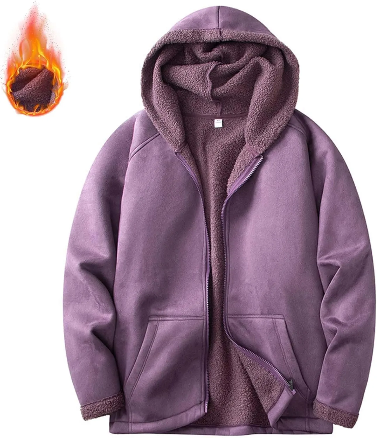Men's Full Zip Hoodies Solid Color Drawstring Hooded Sweatshirts Casual Sports Pullover with Pocket Winter Warm Coat