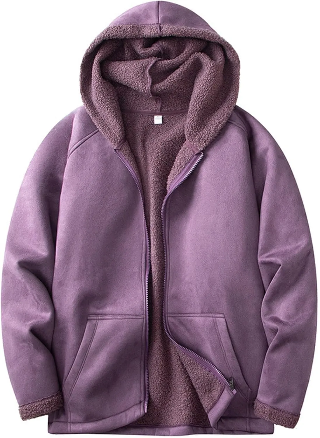 Men's Full Zip Hoodies Solid Color Drawstring Hooded Sweatshirts Casual Sports Pullover with Pocket Winter Warm Coat