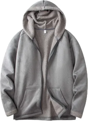 Men's Full Zip Hoodies Solid Color Drawstring Hooded Sweatshirts Casual Sports Pullover with Pocket Winter Warm Coat