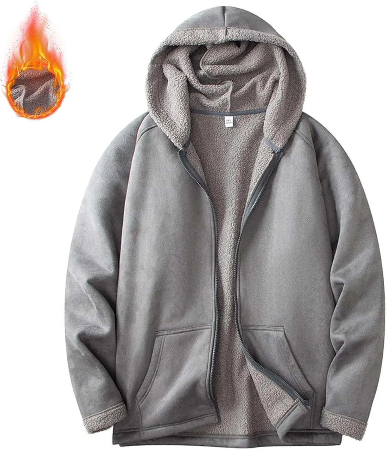 Men's Full Zip Hoodies Solid Color Drawstring Hooded Sweatshirts Casual Sports Pullover with Pocket Winter Warm Coat