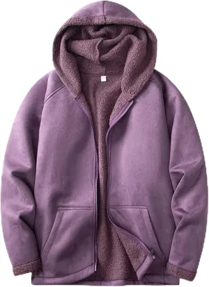 Men's Full Zip Hoodies Solid Color Drawstring Hooded Sweatshirts Casual Sports Pullover with Pocket Winter Warm Coat