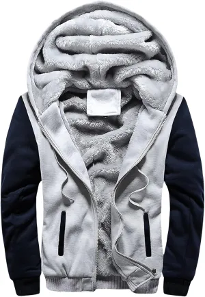 Mens Heavyweight Winter Hoodie Jacket Fleece Sherpa Lined Full Zip Up for Outdoor