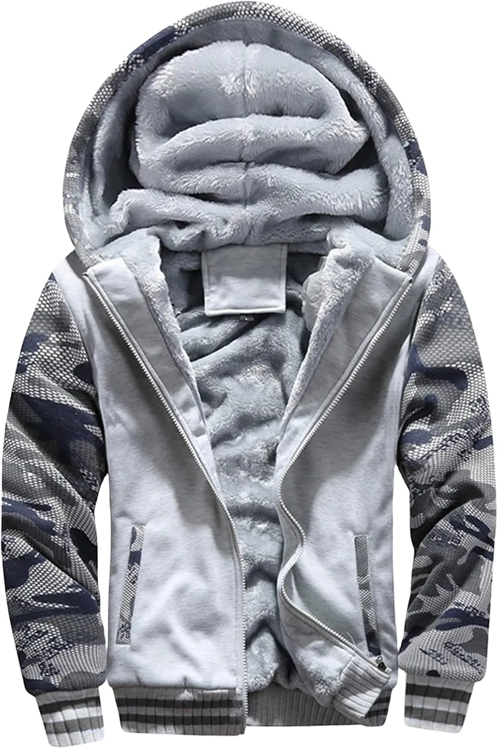Mens Heavyweight Winter Hoodie Jacket Fleece Sherpa Lined Full Zip Up for Outdoor