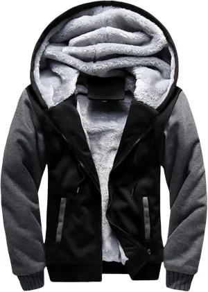 Mens Heavyweight Winter Hoodie Jacket Fleece Sherpa Lined Full Zip Up for Outdoor