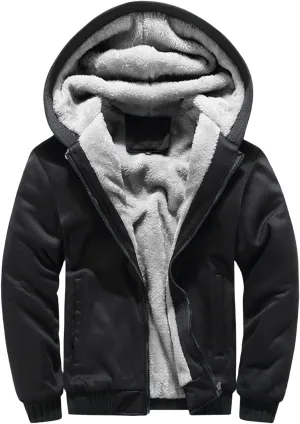 Mens Heavyweight Winter Hoodie Jacket Fleece Sherpa Lined Full Zip Up for Outdoor
