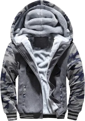 Mens Heavyweight Winter Hoodie Jacket Fleece Sherpa Lined Full Zip Up for Outdoor