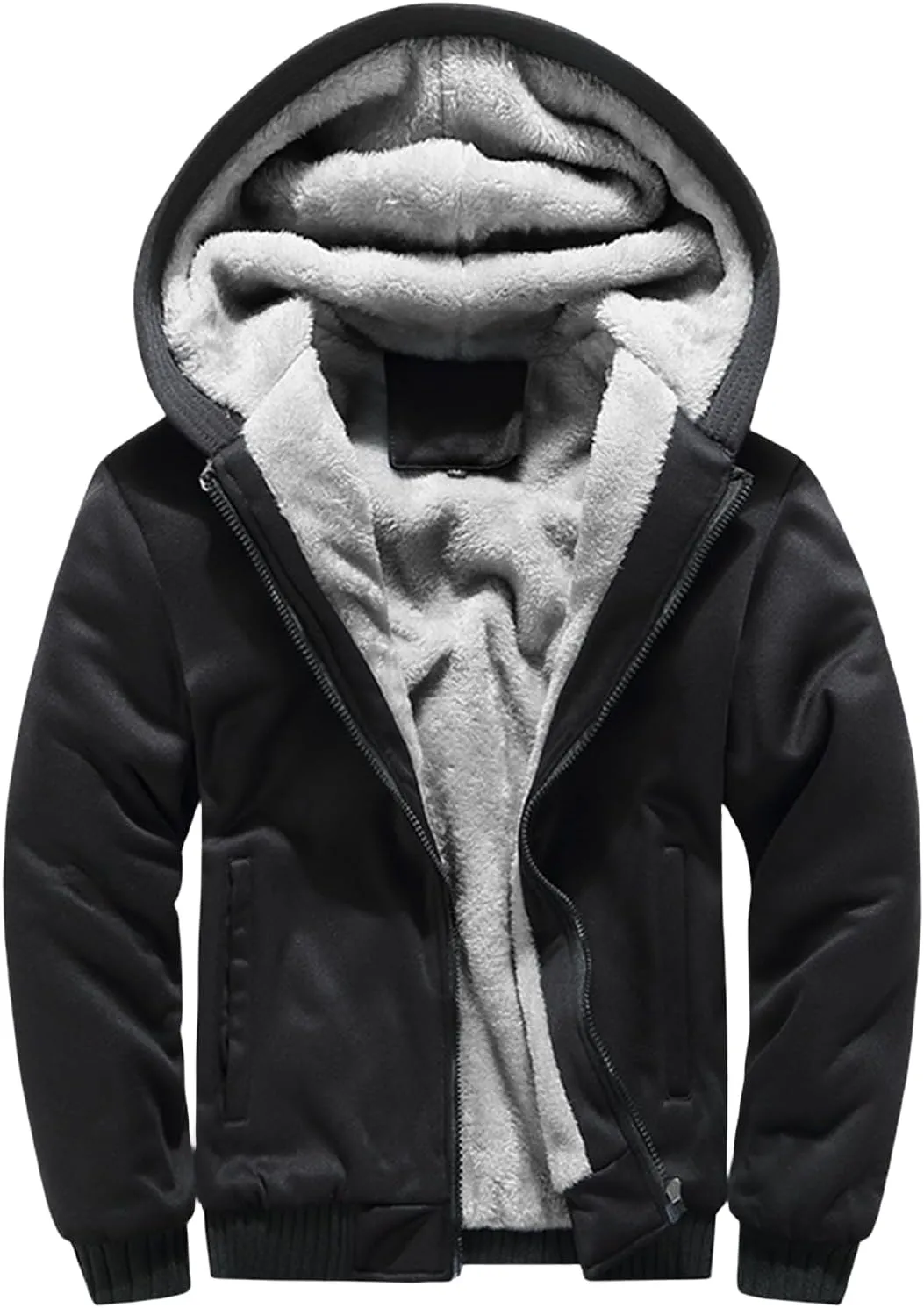 Mens Heavyweight Winter Hoodie Jacket Fleece Sherpa Lined Full Zip Up for Outdoor